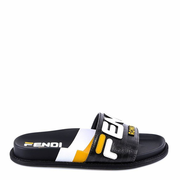Fendi Mania Fila Black Coated Canvas FF Logo Mule Slide Flat Flip Flop Sandal 37 - Picture 3 of 12